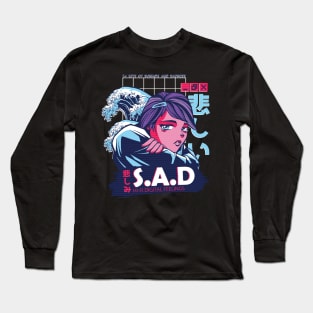 Japanese Sad Girl Anime Vaporwave Art Style Long Sleeve T-Shirt